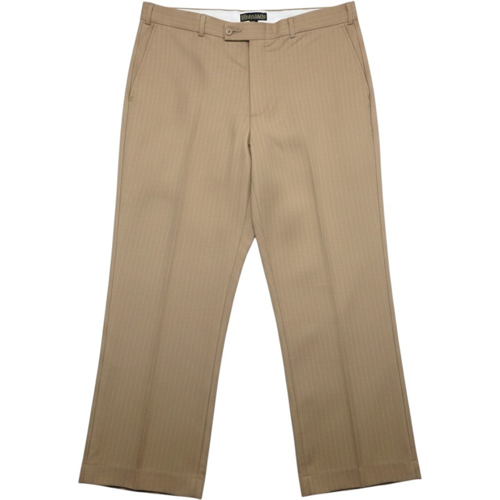 Haband Mens Tan Pinstripe Dress Pants Flat Front Trousers 37x27